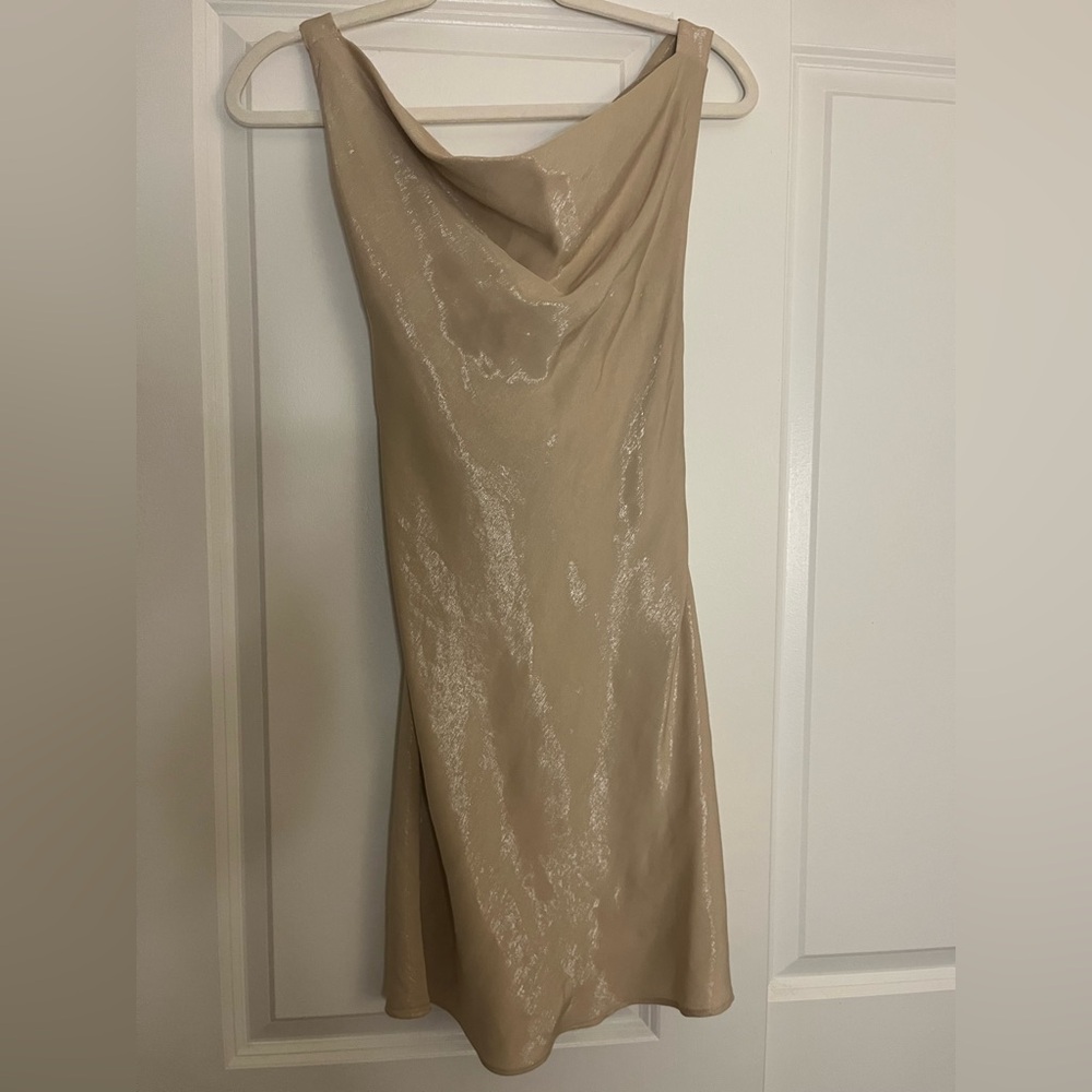 Zara Shimmering Beige Backless Dress